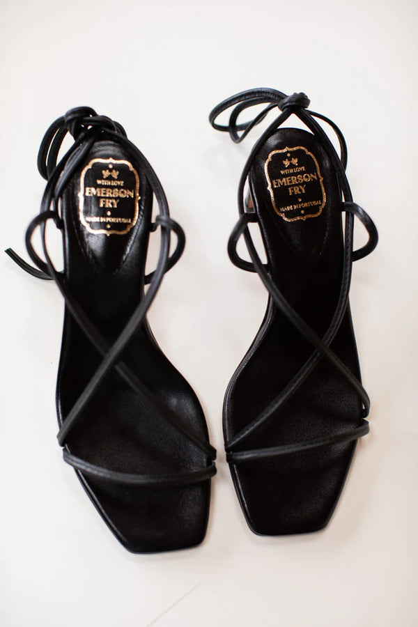 Emerson Fry Tie Up Heels in Black Leather