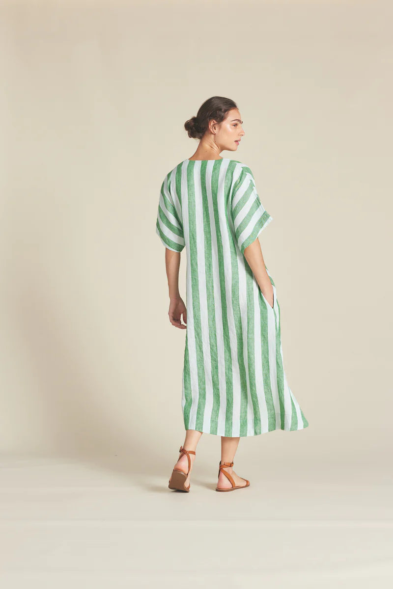 Trovata Hannah Dress in Aloe Stripe Linen