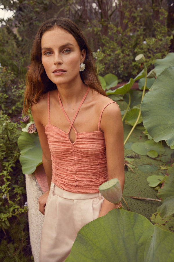 Yerse Draped Camisole Top in Salmon