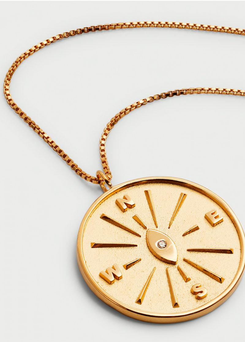 Jennifer Zeuner Compass Pendant Gold Necklace