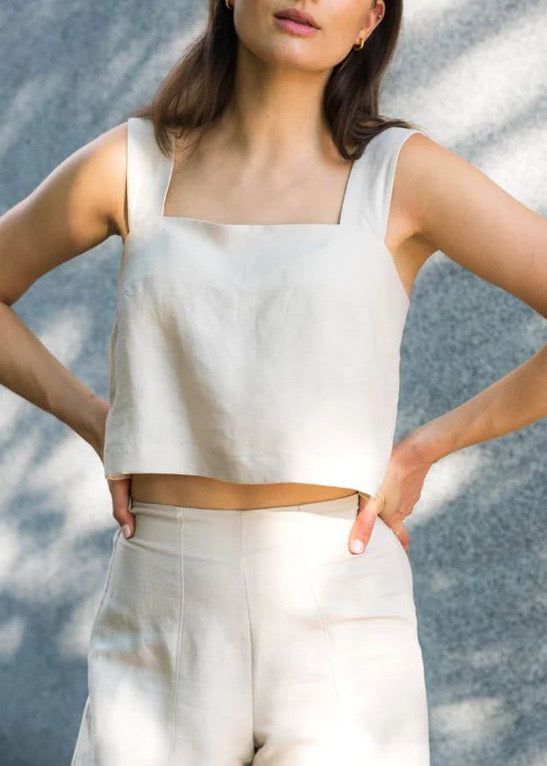 Natalie Busby Square Tank in Lyocell Linen Stone