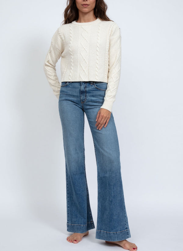 ASKK NY Cable Cropped Crew Sweater in Ivory