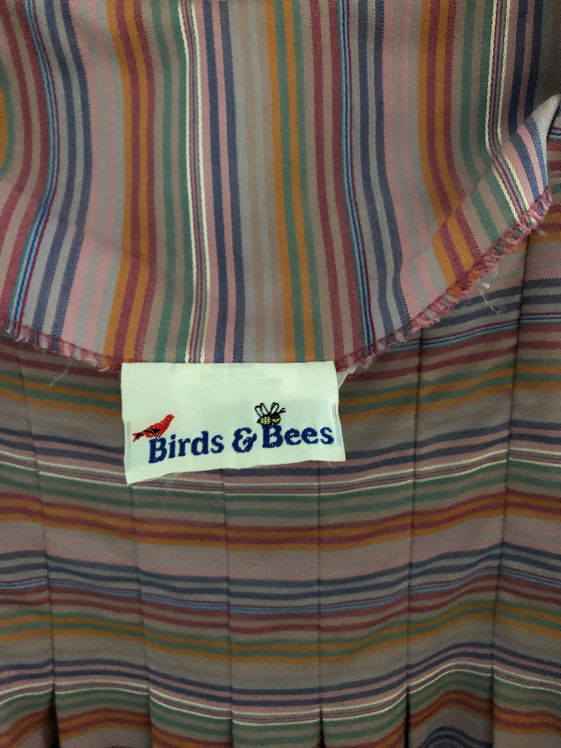 Vintage 70s Birds & Bees Stripe Peasant Top