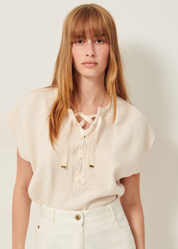 Odyssee Creme Knit Short Sleeve Sweater - Sessun