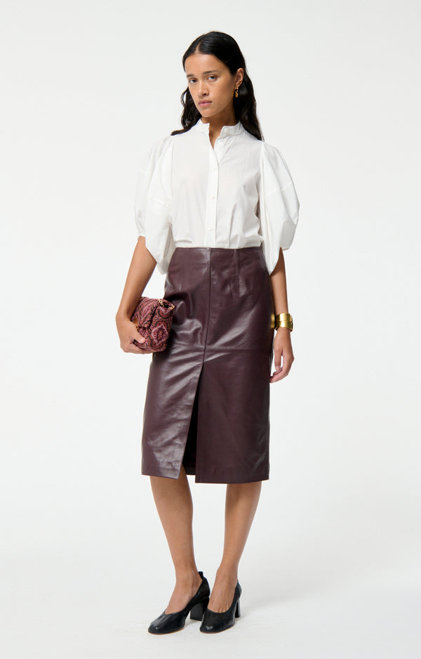 Vanessa Bruno Felindra Leather Skirt Burgundy