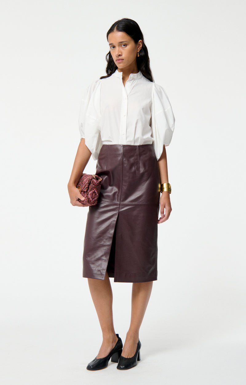 Vanessa Bruno Felindra Leather Skirt Burgundy