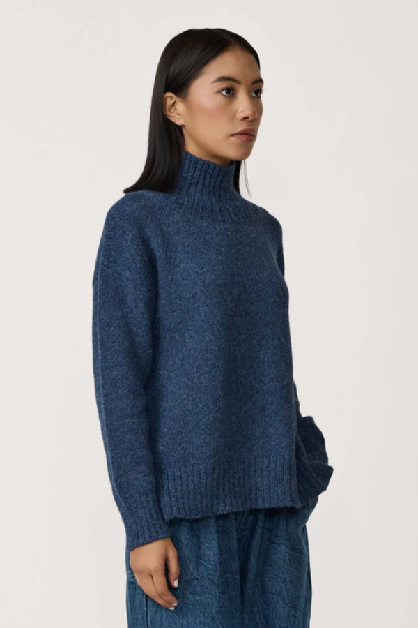 Laude the Label Totto Mock Turtleneck Sweater in Aegean Blue