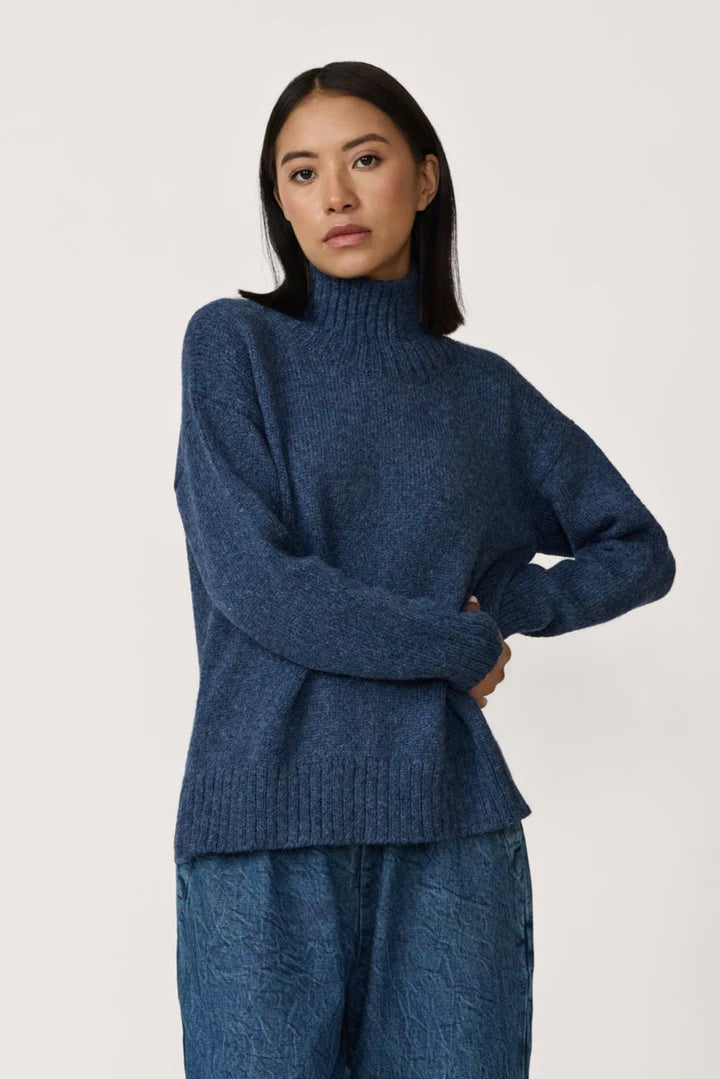 Laude the Label Totto Mock Turtleneck Sweater in Aegean Blue