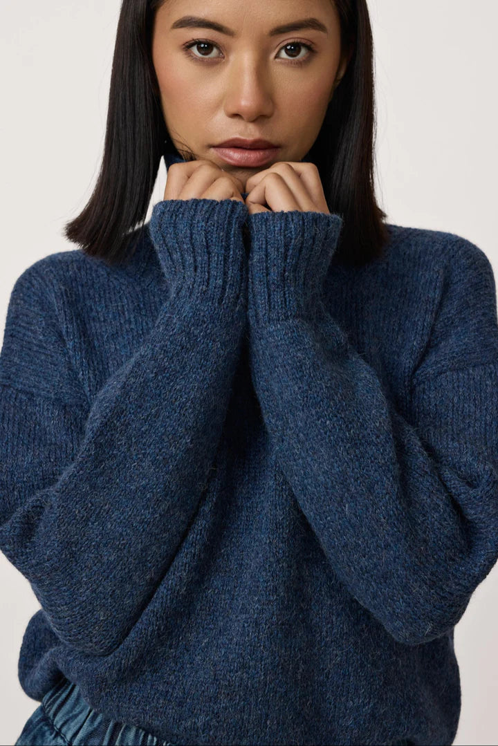 Laude the Label Totto Mock Turtleneck Sweater in Aegean Blue