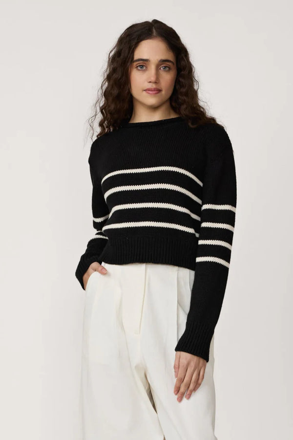 Laude the Label Cropped Field Sweater in Ivory Stripe