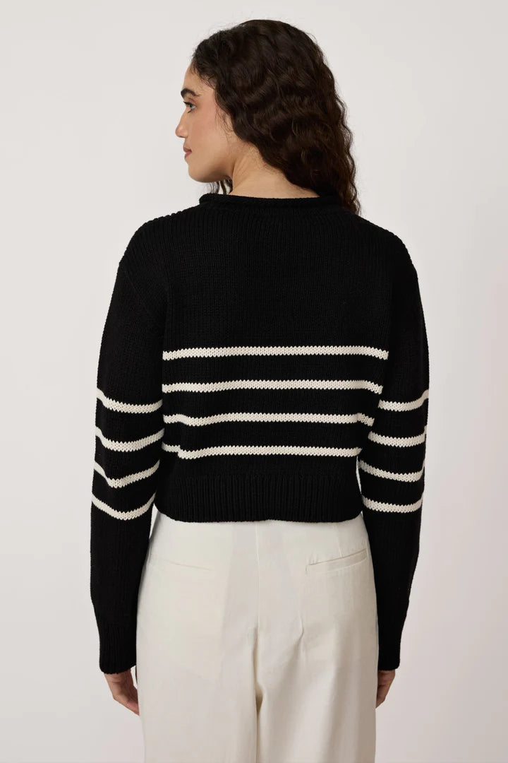 Laude the Label Cropped Field Sweater in Ivory Stripe