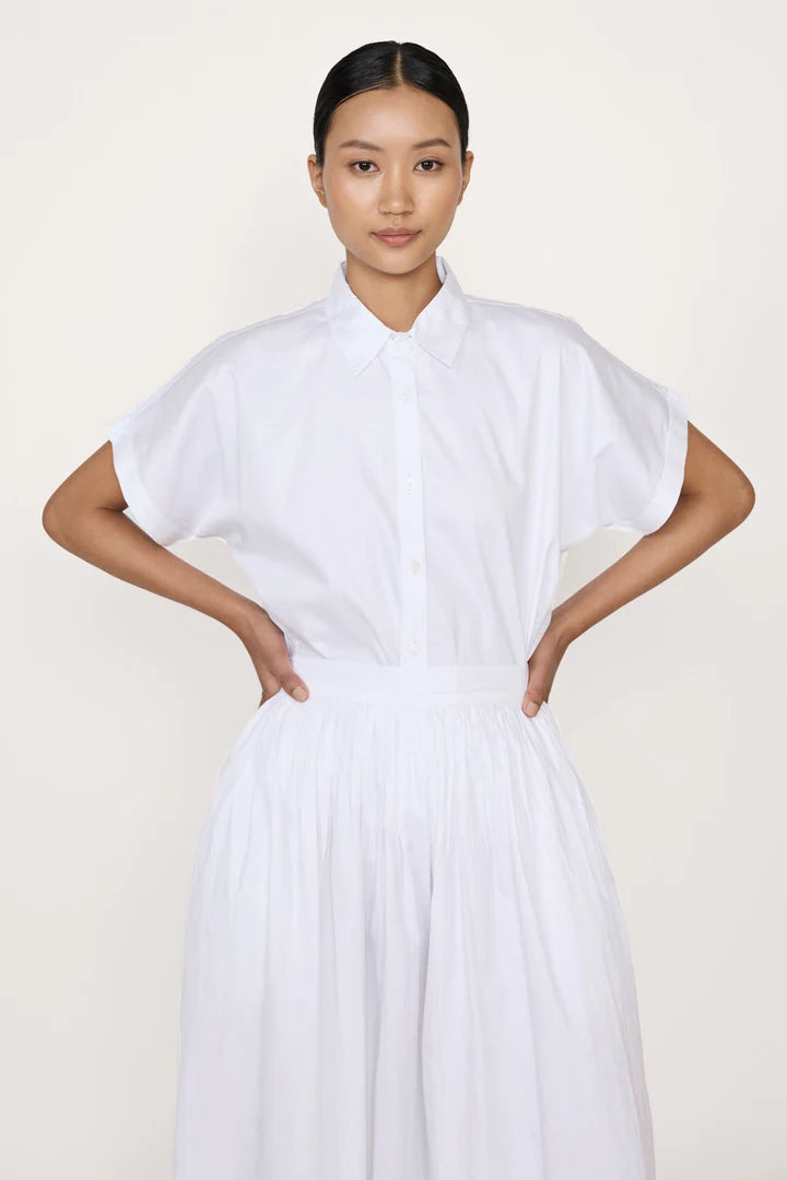Relaxed Short Sleeve Button Down in White - LTL