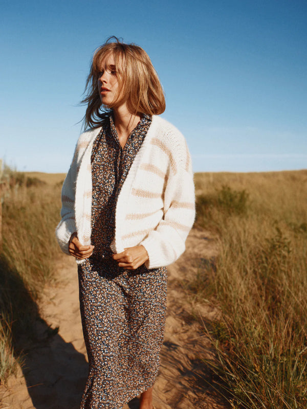 Trovata Arlowe Cardigan in Antique White Stripe