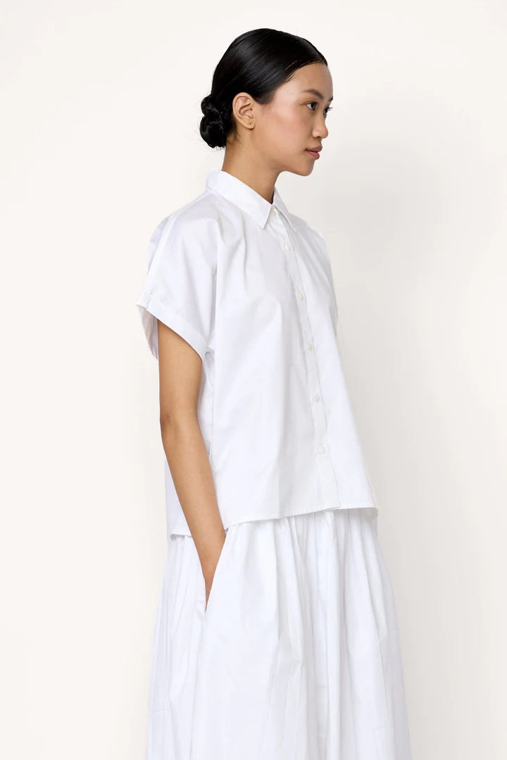 Relaxed Short Sleeve Button Down in White - LTL