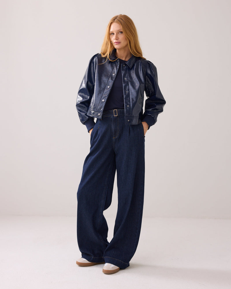 Summum Patent Crop Jacket with Puff Sleeves