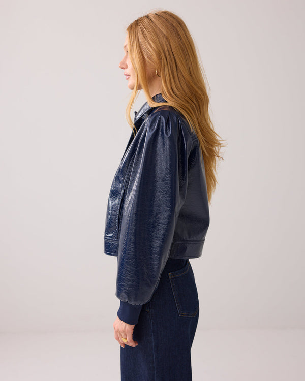 Summum Patent Crop Jacket with Puff Sleeves