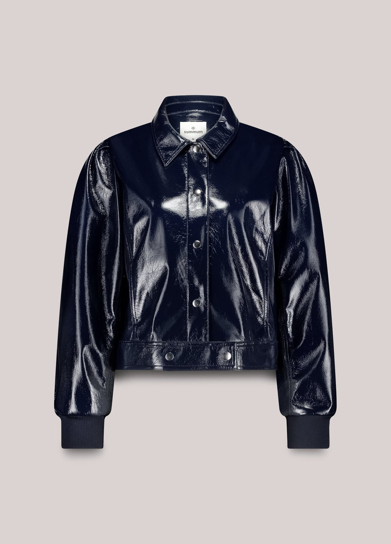 Summum Patent Crop Jacket with Puff Sleeves