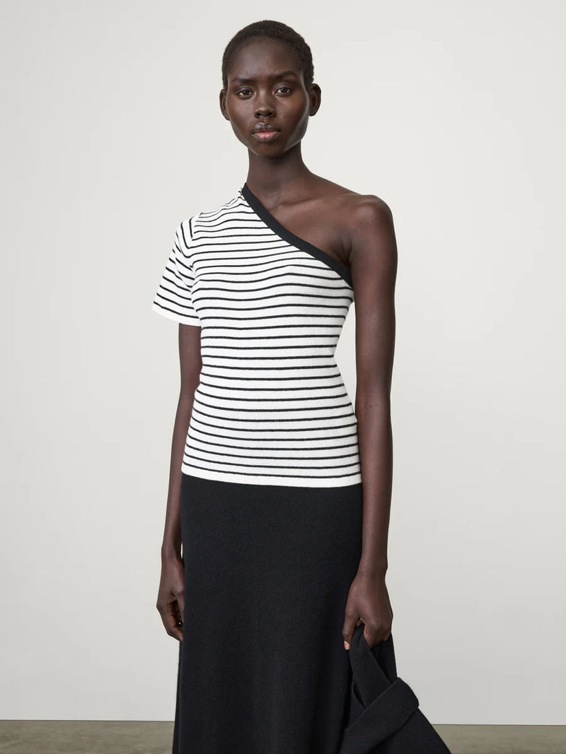 Lisa Yang Mirana Stripe Top in Salt/ Noir