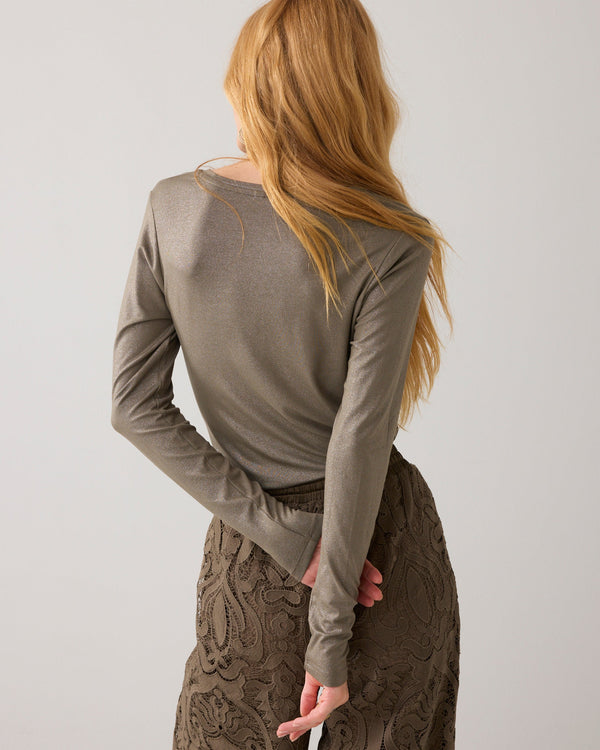 Summum Shiny V-neck long-sleeved top