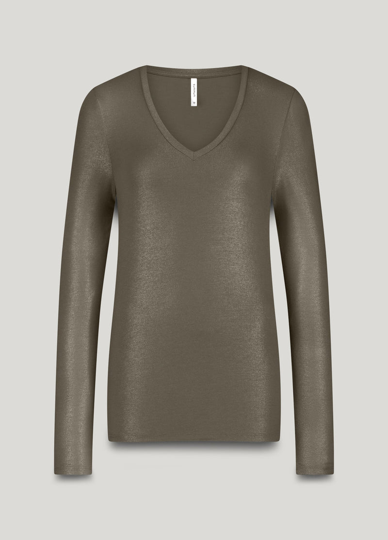 Summum Shiny V-neck long-sleeved top