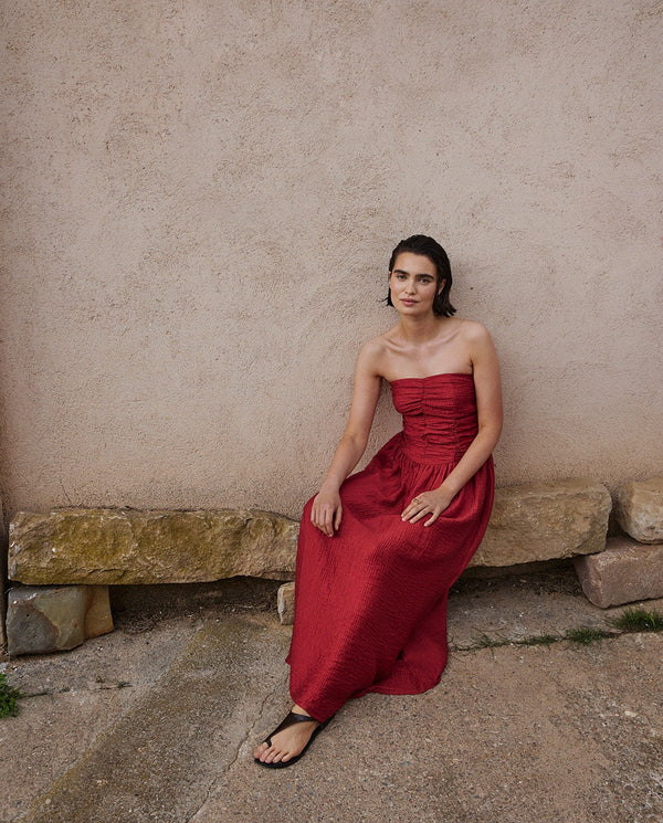 Yerse Strapless A-line Midi Dress