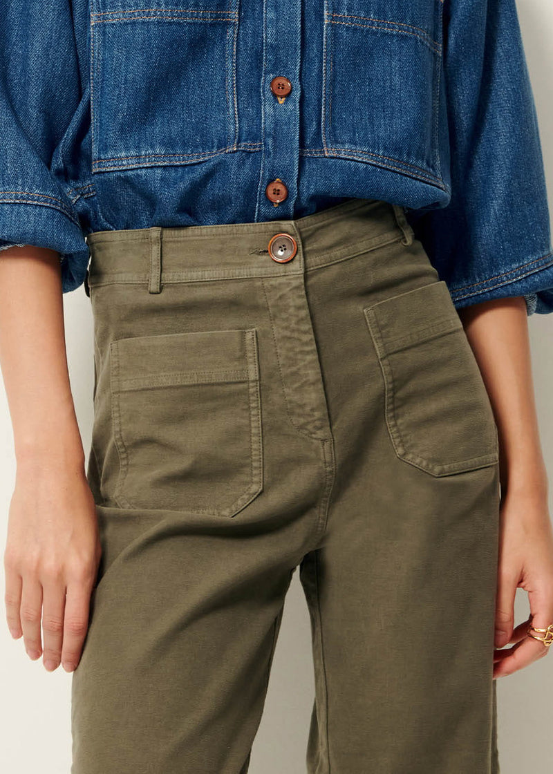 Hudpeach Semi-Wide Crop Pants in Olive