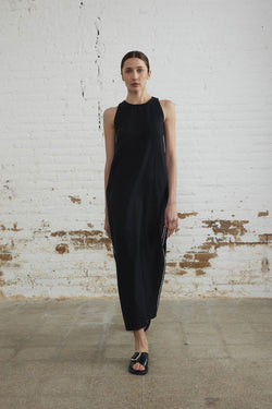 Linen Shift Maxi Dress in Black