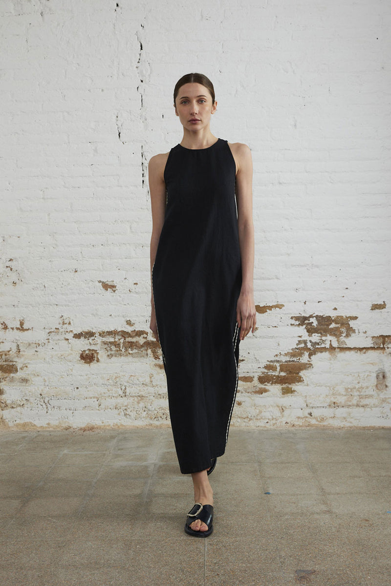 Linen Shift Maxi Dress in Black
