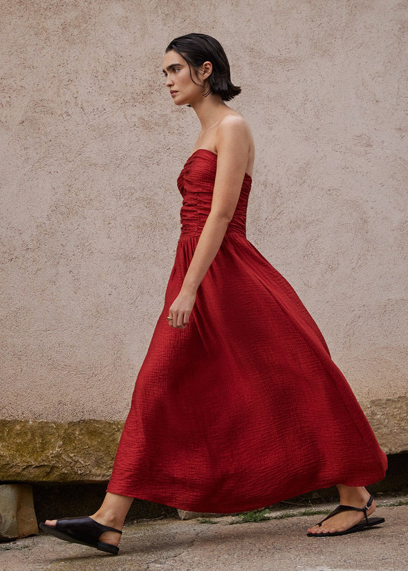 Yerse Strapless A-line Midi Dress