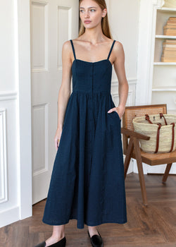 Florentine Layering Dress in Navy Seersucker - Emerson Fry