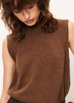 Sessun Baynino Knit Sleeveless Sweater Vest in Dark Stone