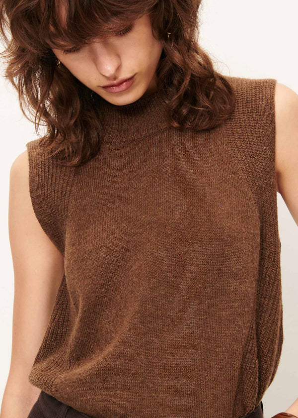 Sessun Baynino Knit Sleeveless Sweater Vest in Dark Stone