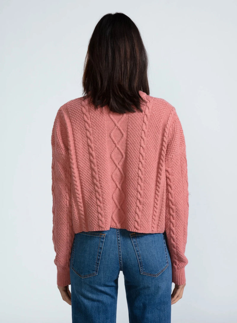 ASKK NY Cable Cropped Crew Sweater in Washed Pink