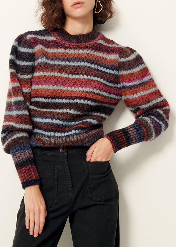 Kaly Stripe Puff Ballon Sleeve Sweater