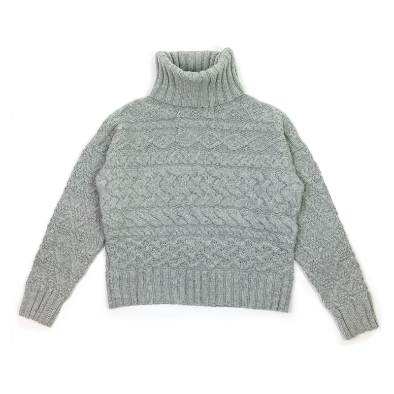 Cable Knit Merino Wool Sweater - Navy, Grey, Beige Marl