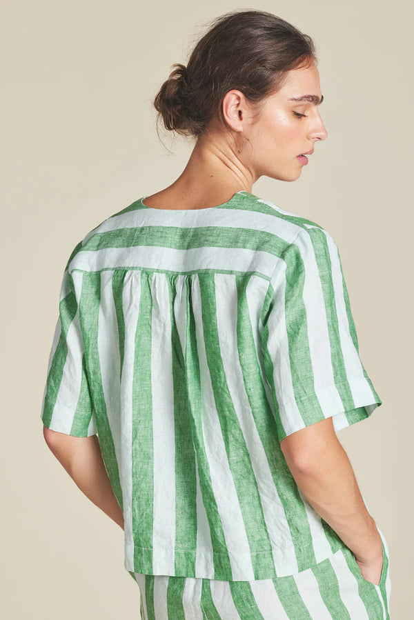 Trovata Neve Shirt in Aloe Stripe Linen