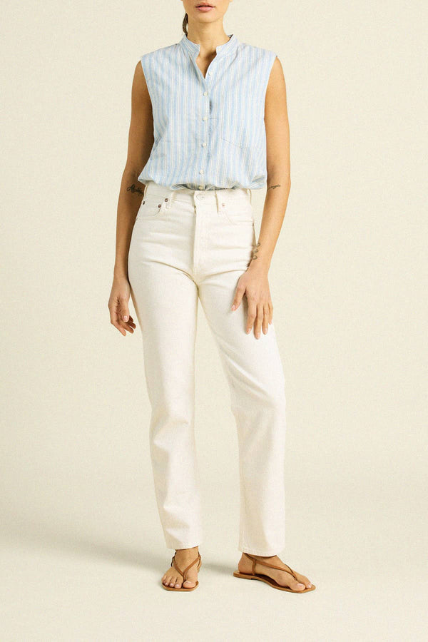 Trovata Eres Sleeveless Shirt in Blue Oxford Stripe