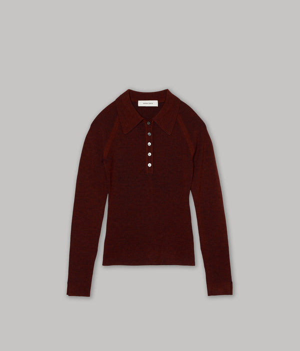 Sayaka Davis Ribbed Knit Polo Rust x Navy