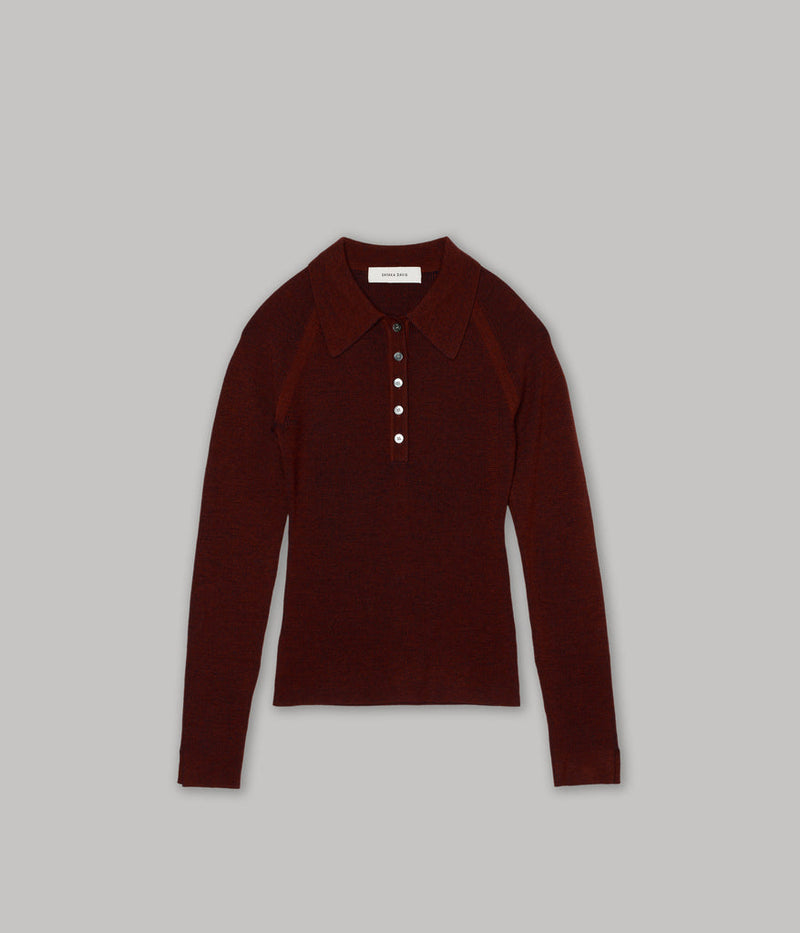 Sayaka Davis Ribbed Knit Polo Rust x Navy