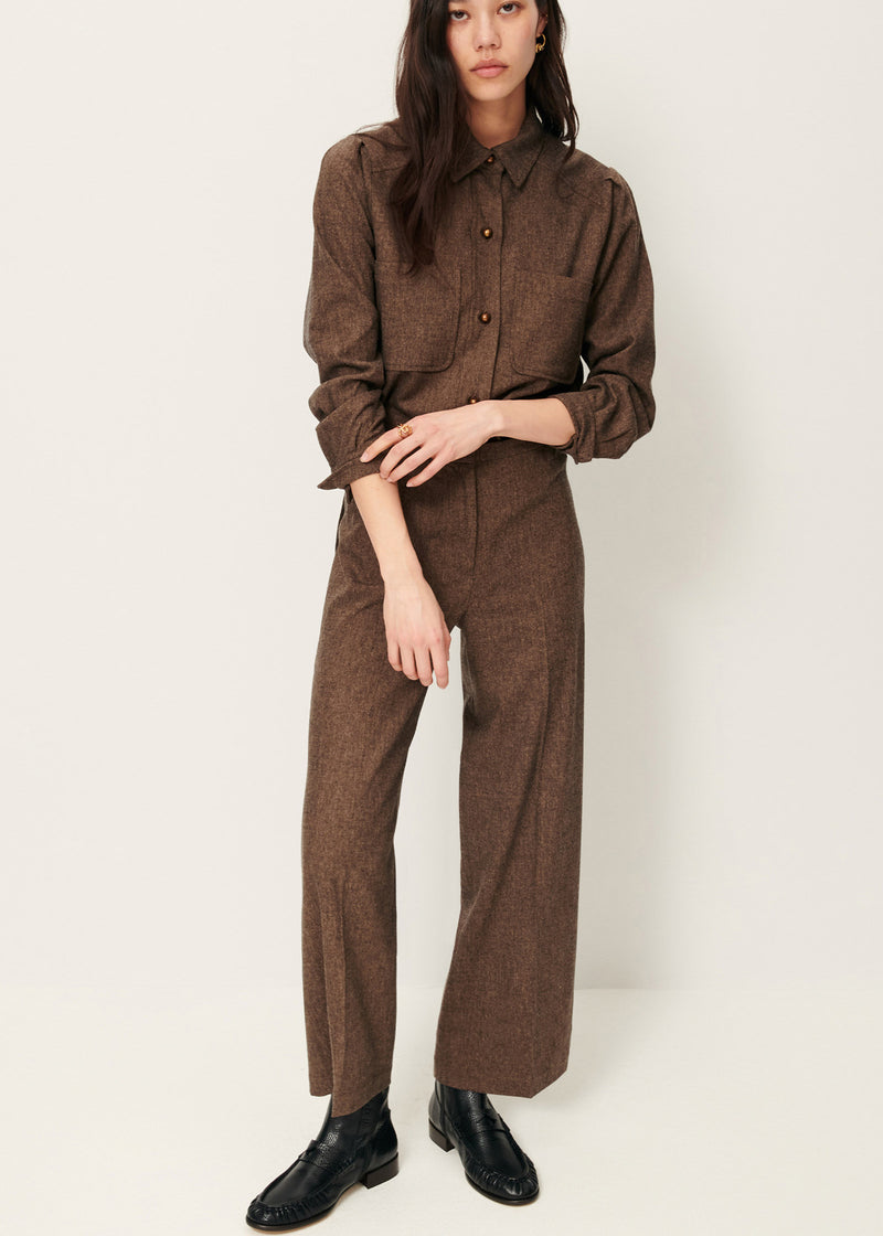 Sessun Aldiwool Straight Pleated Pants in Warm Stone