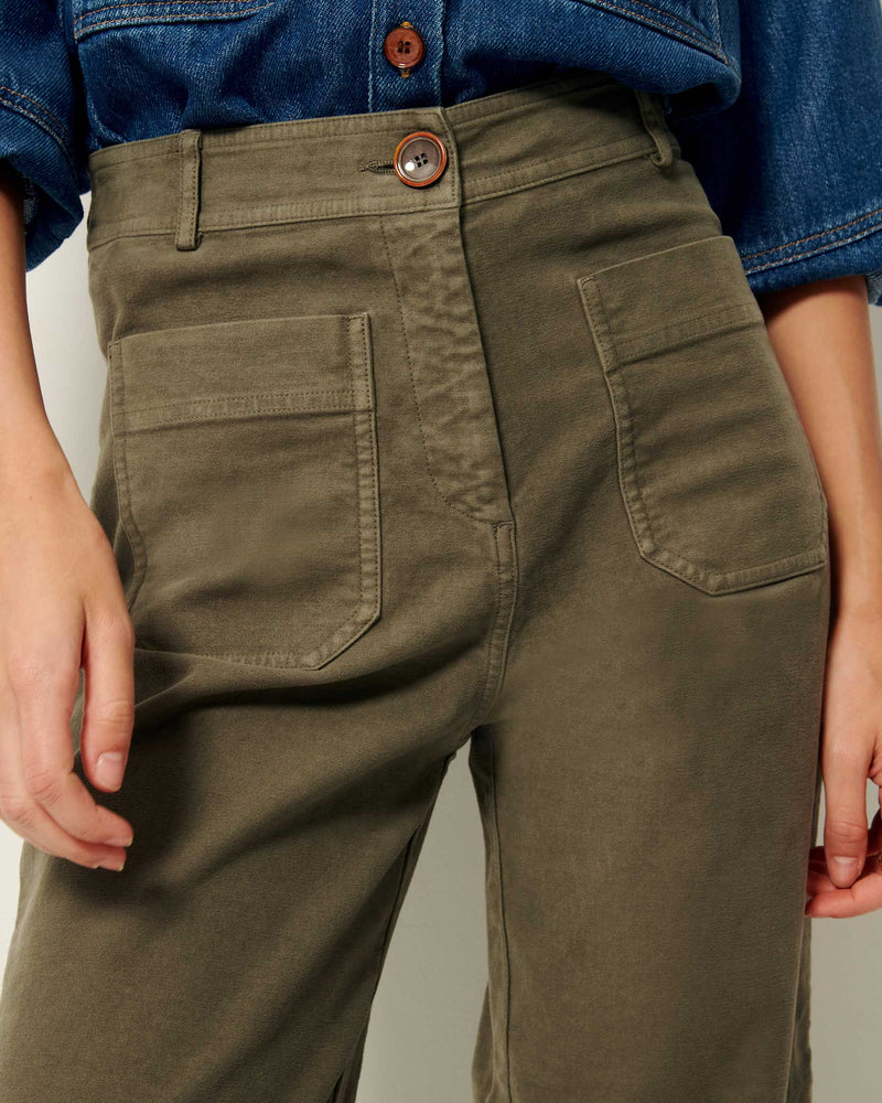 Hudpeach Semi-Wide Crop Pants in Olive