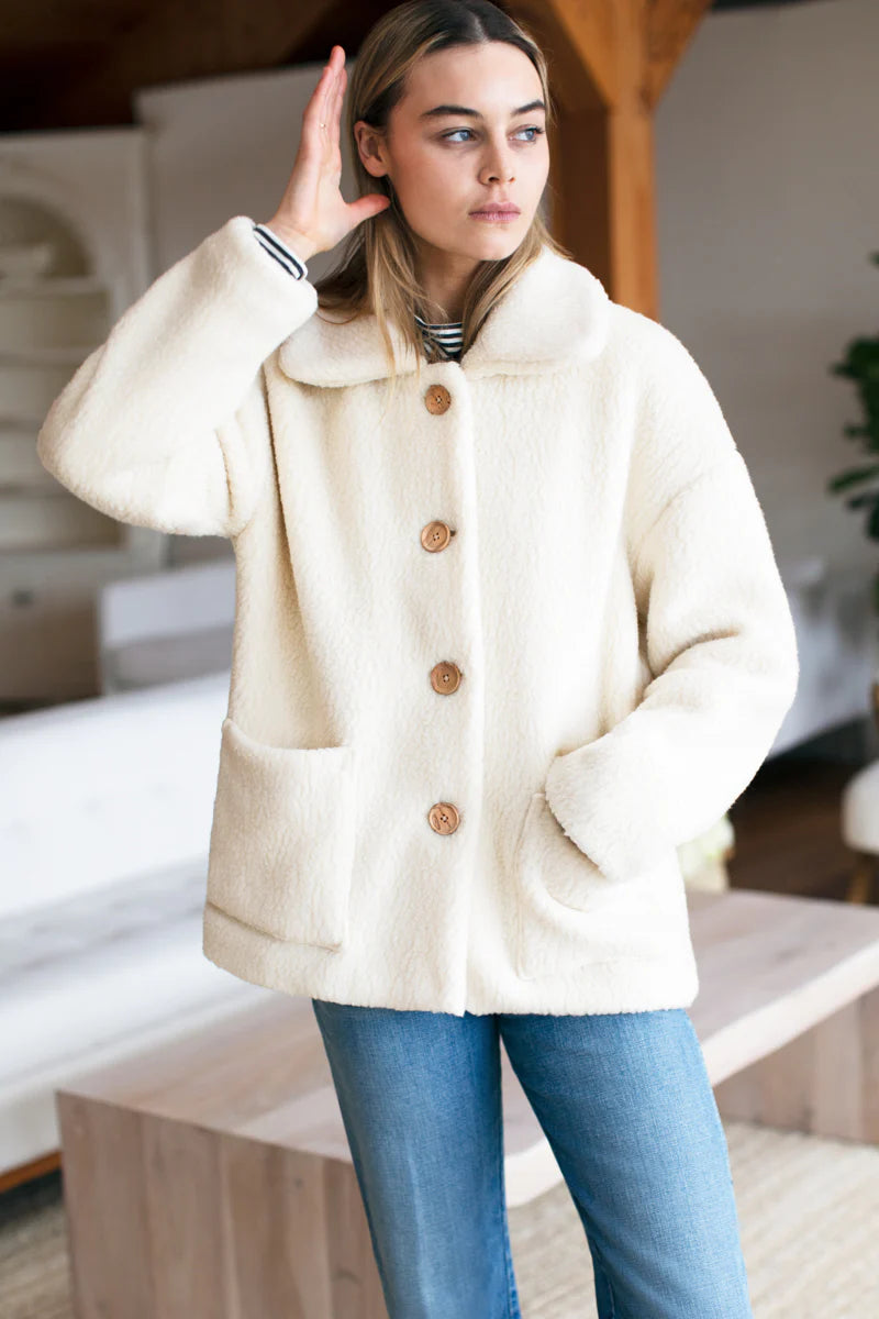 Emerson Fry Shorty Teddy Coat in Ivory