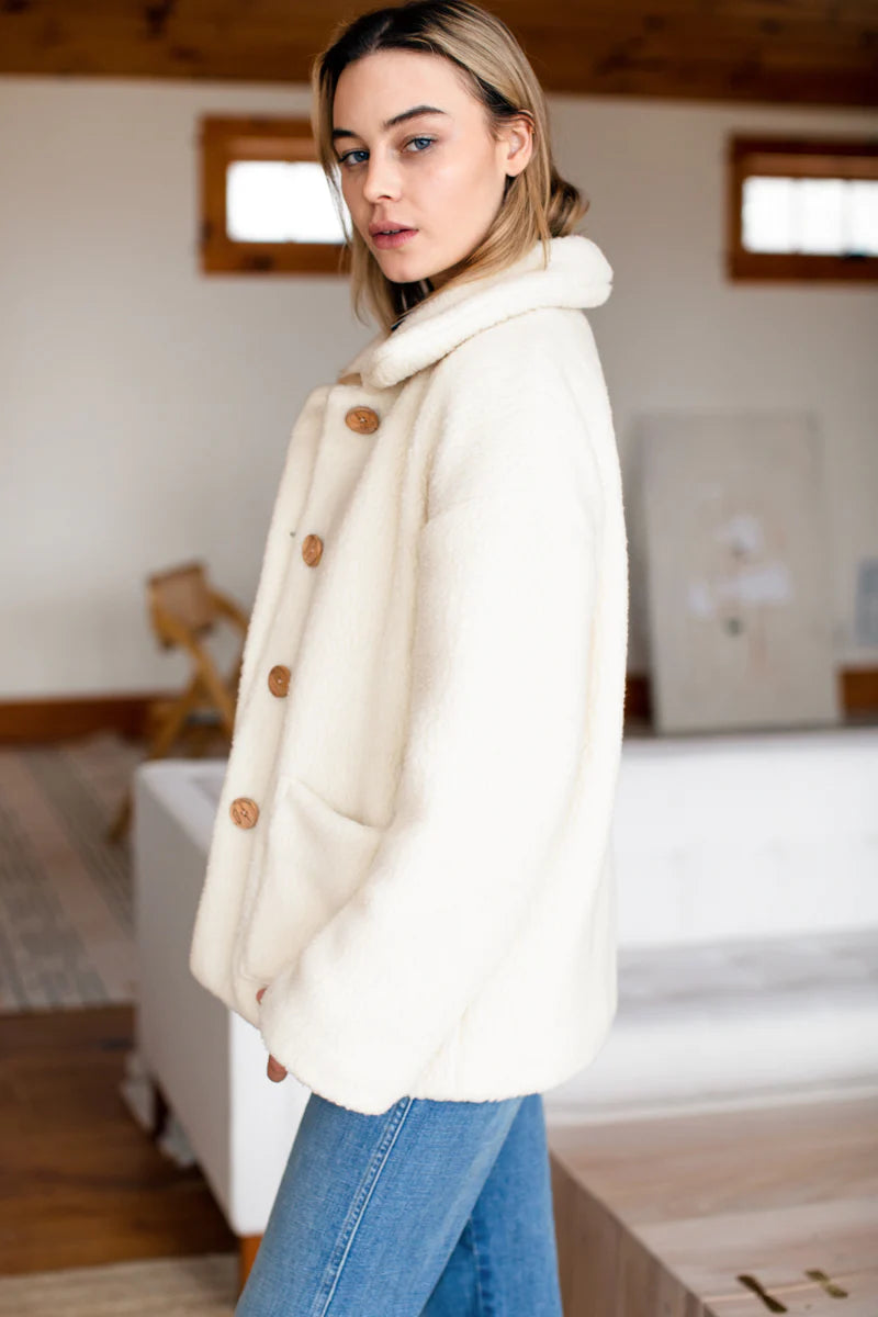 Emerson Fry Shorty Teddy Coat in Ivory
