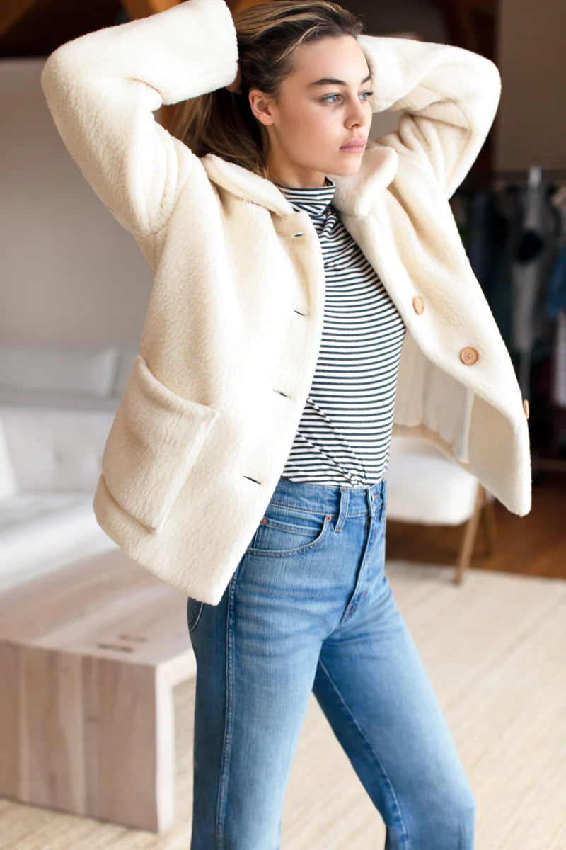 Emerson Fry Shorty Teddy Coat in Ivory