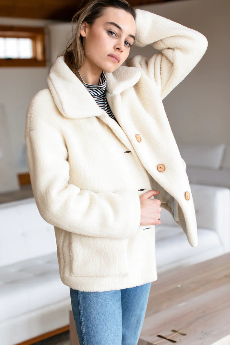 Emerson Fry Shorty Teddy Coat in Ivory