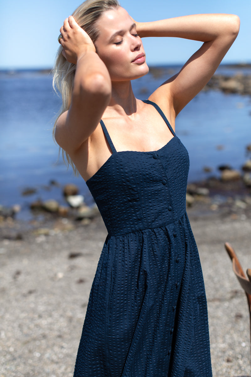 Florentine Layering Dress in Navy Seersucker - Emerson Fry