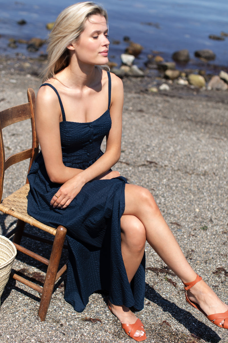 Florentine Layering Dress in Navy Seersucker - Emerson Fry