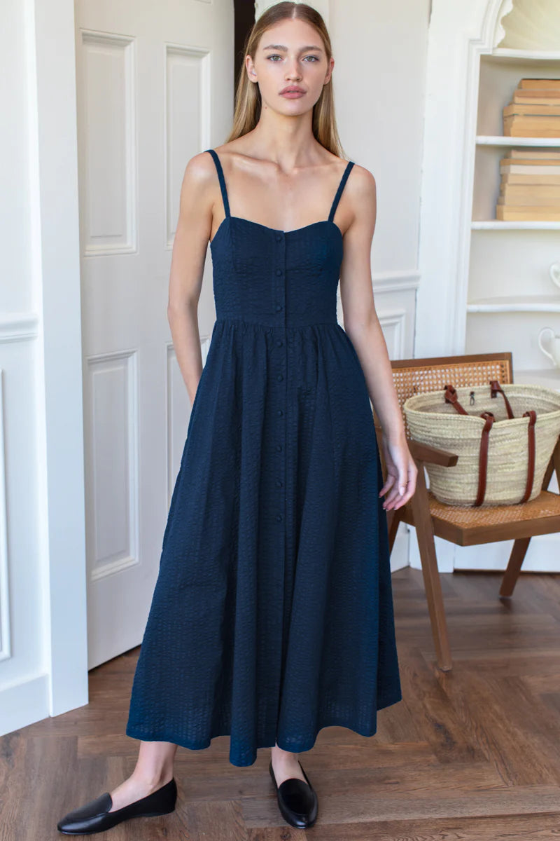Florentine Layering Dress in Navy Seersucker - Emerson Fry