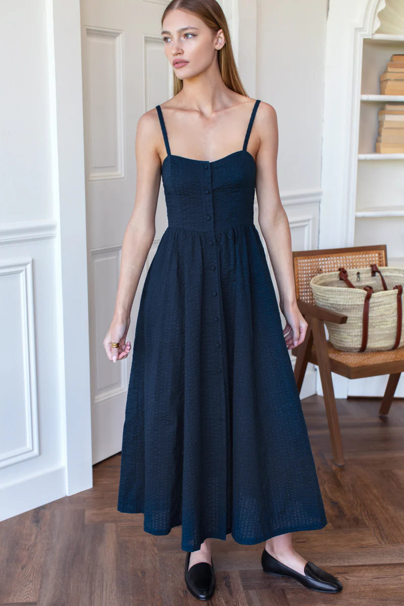 Florentine Layering Dress in Navy Seersucker - Emerson Fry