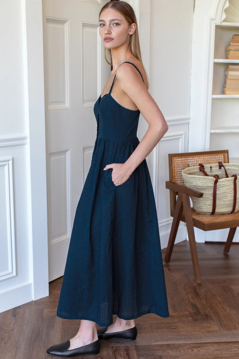 Florentine Layering Dress in Navy Seersucker - Emerson Fry